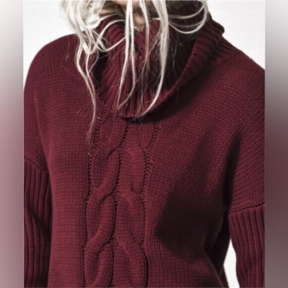 One Teaspoon Women's Turtleneck Sweater Cable Knit Long sleeve Burgundy Size XXS - Picture 7 of 16